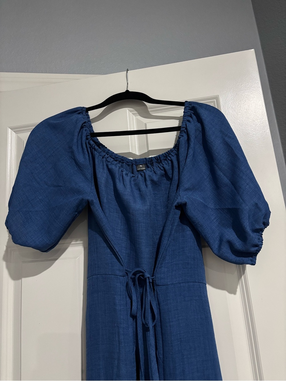 Blue Puff-Sleeve Midi Dress - Women's